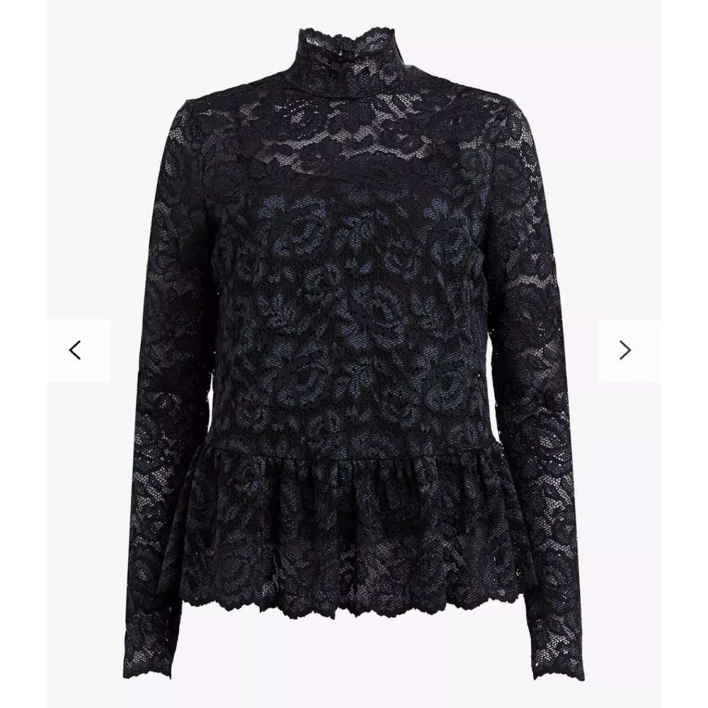 NWOT AllSaints Ellen Lace Peplum Top, Dark Blue, Size 4